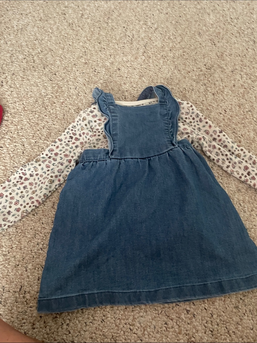 Carter's Denim Jumper Dress with Printed Long Sleeve Top - Blue and Cream